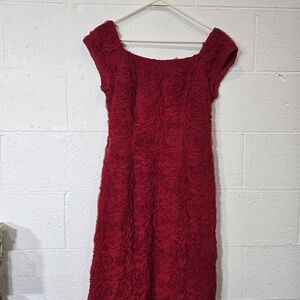 Adrianna Papell Red Rosette Midi Dress